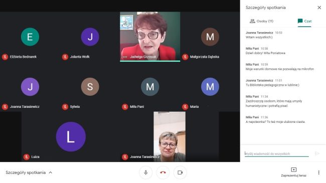  W oknie programu Google-Meet widoczna autorka oraz jedna z uczestniczek spotkania.