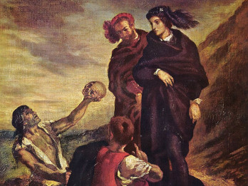 Obraz Eugène Delacroix "Hamlet i Horacjo na cmentarzu" z 1839 roku. Malarz przedstawił wydarzenie opisane w pierwszej scenie piątego aktu "Hamleta" Szekspira, czyli rozmowę tytułowego bohatera z grabarzem. Artysta uchwycił moment, w którym jeden z robotników przekazywał czaszkę Yoryka.