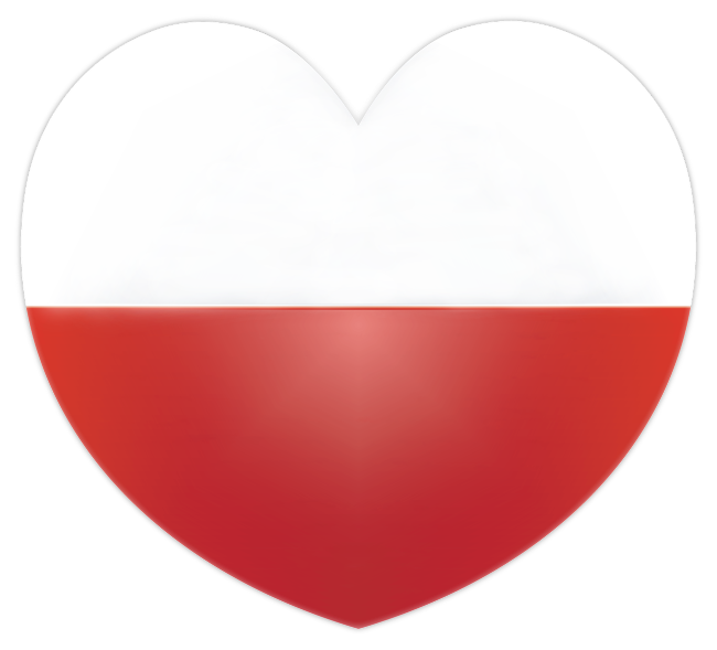Grafika ma kształt serca w barwach biało-czerwonych, takich samych jak flaga Polski.